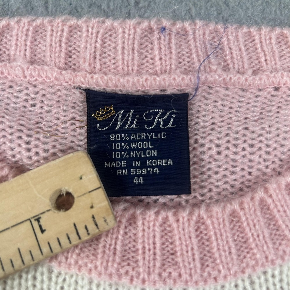 Vintage Mi Ki Sweater Womens 44 Pink Plaid Wool Blend Crewneck Knit Pullover - Picture 15 of 15